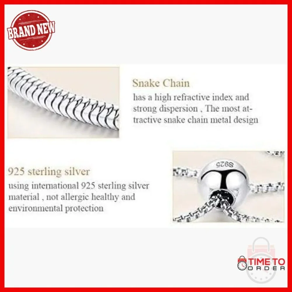Adjustable Sterling Silver Snake Chain Charm Bracelet, Pandora Compatible